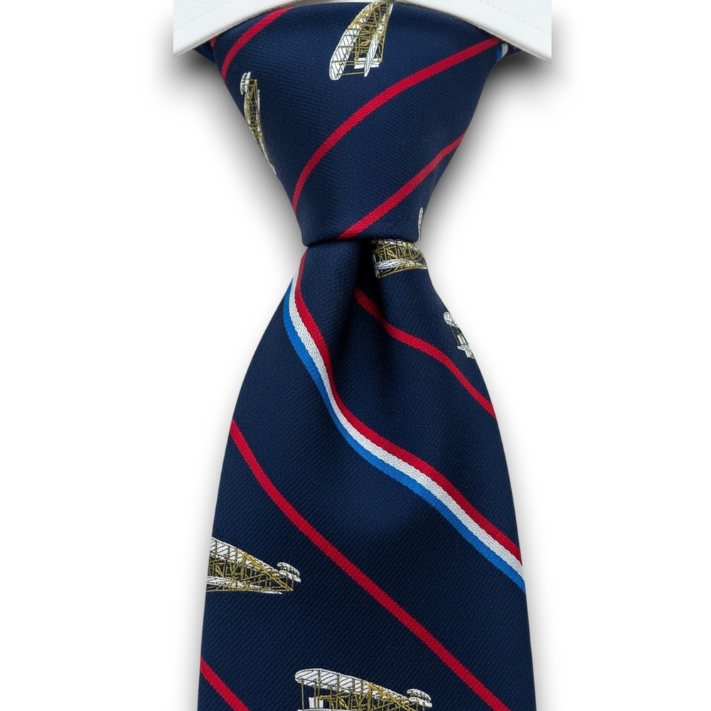 Prince Consort Smithsonian Air & Space Museum Tie‎ OS Wright Flyer Navy Stripe